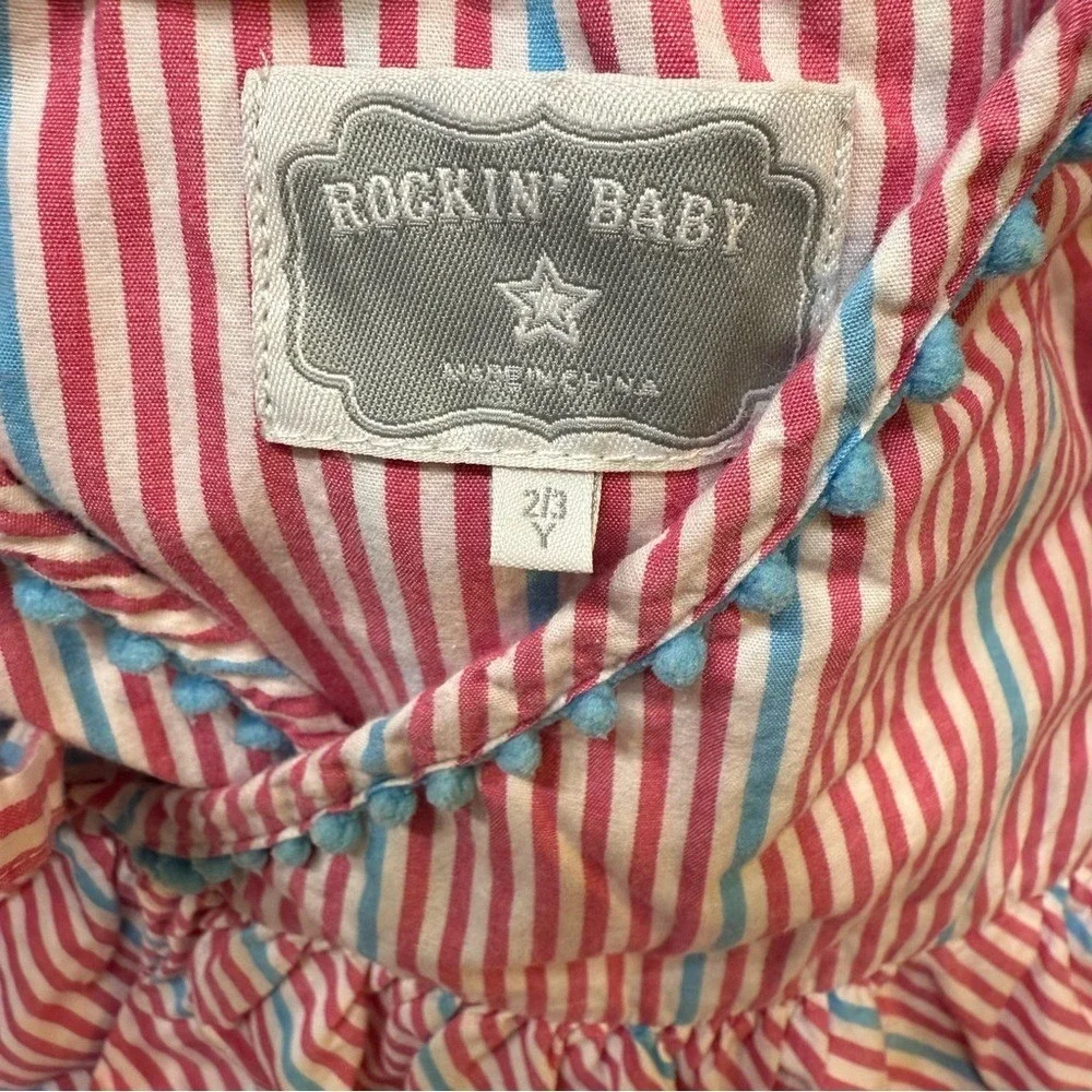 Rockin Baby Pink Blue Stripe Wrap‎ Dress Ruffle Hem Kids Size 2T